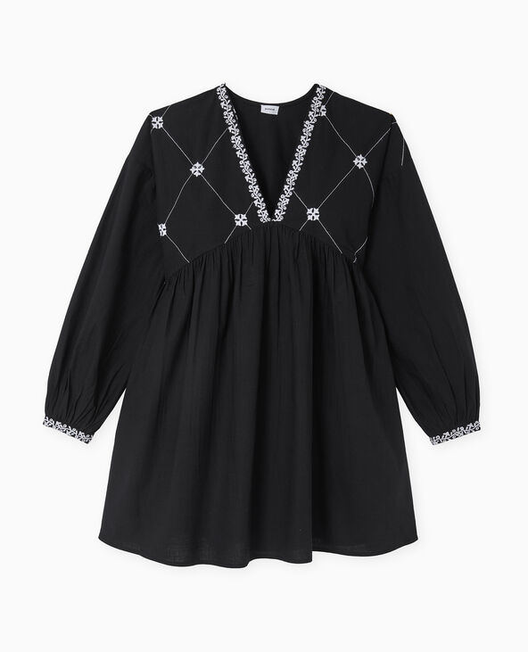 Robe brodée manches longues noir - Pimkie