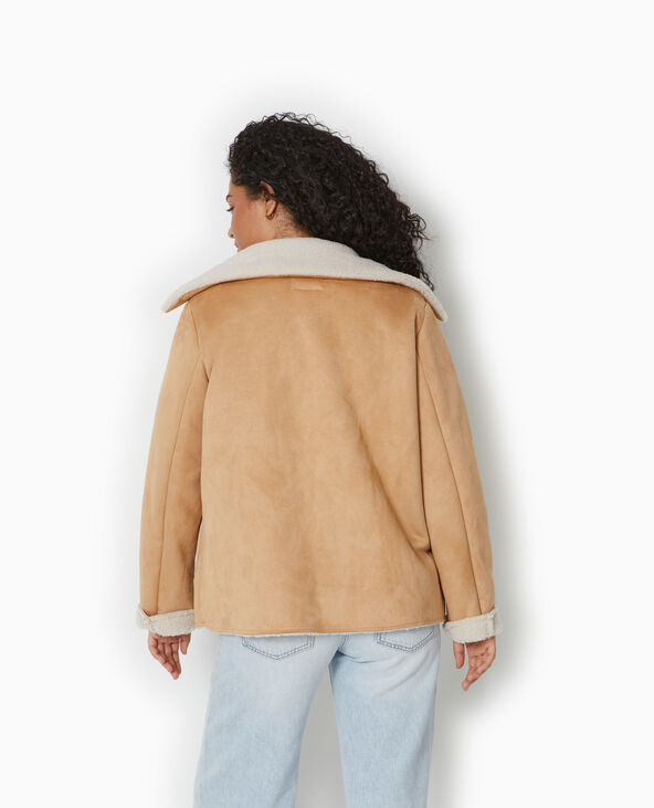Veste droite en suédine avec doublure sherpa beige - Pimkie