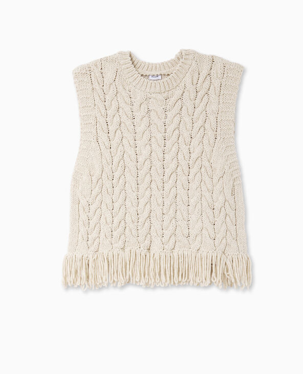 Pull sans manches maille tosadée avec franges blanc - Pimkie
