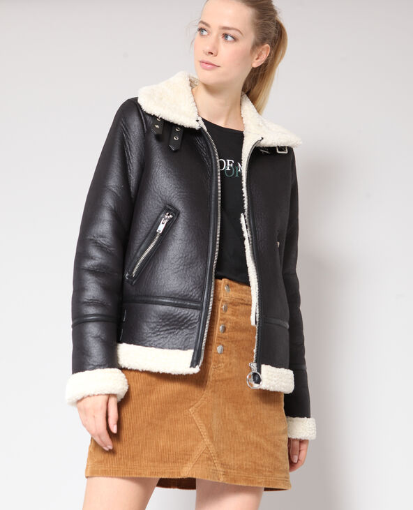 Blouson biker en fausse fourrure noir - Pimkie
