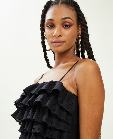 Top court à volants en broderie anglaise noir - Pimkie