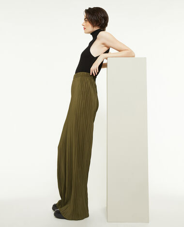 Pantalon large maille plissée vert kaki - Pimkie