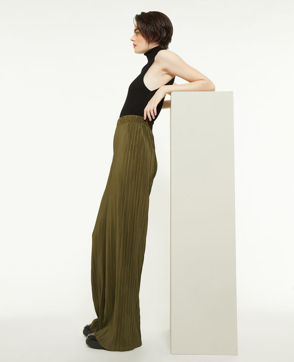 Pantalon large maille plissée vert kaki - Pimkie
