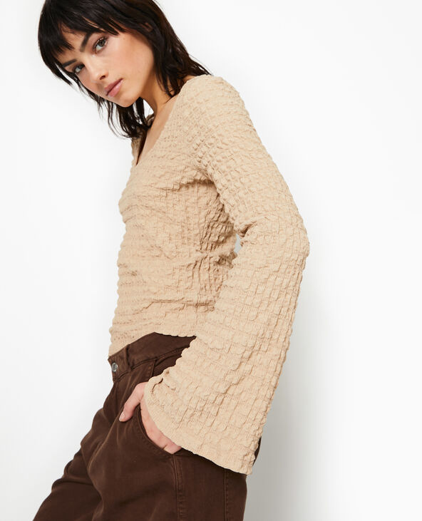 Top manches longues en maille gaufrée marron - Pimkie