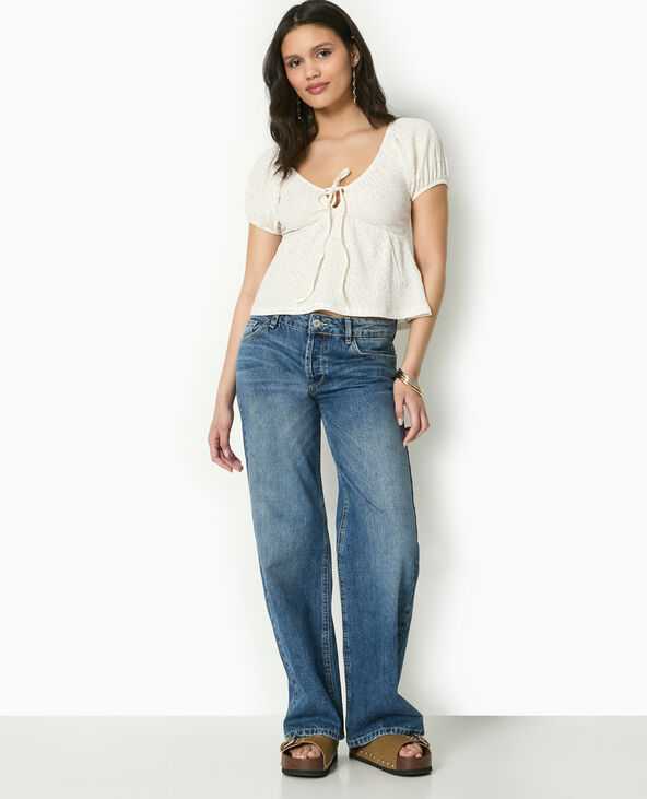 T-shirt manches ballons avec nouette blanc - Pimkie