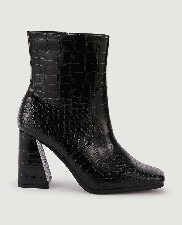Boots à talon effet croco avec bouts carrés noir - Pimkie