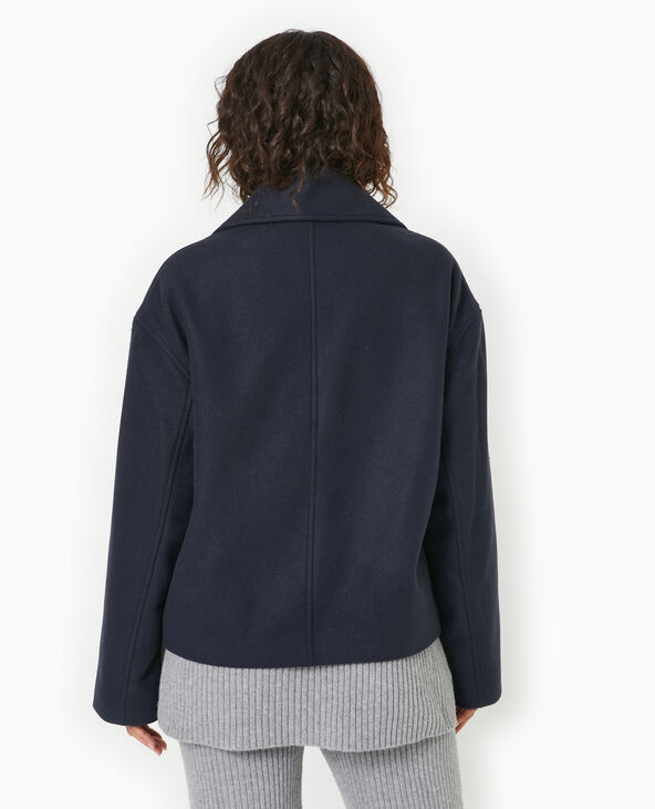 Caban court effet drap de laine bleu marine - Pimkie