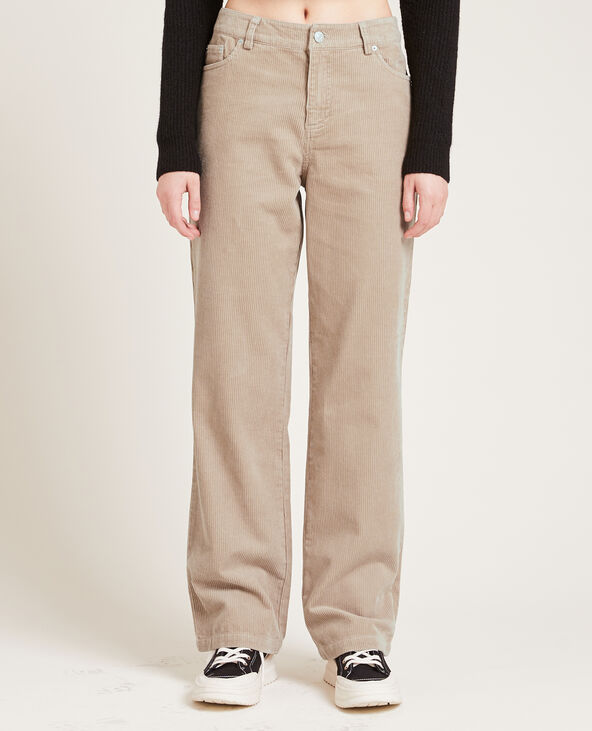 Pantalon droit en velours côtelé taupe - Pimkie