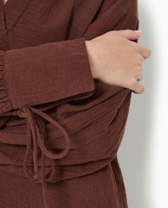 Blouse ample en gaze de coton marron - Pimkie