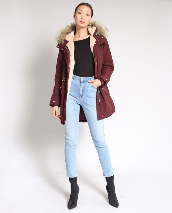 Parka longue en fausse fourrure bordeaux - Pimkie