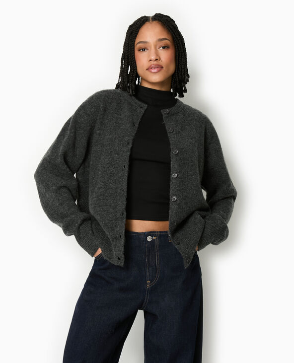 Gilet col rond gris chiné - Pimkie