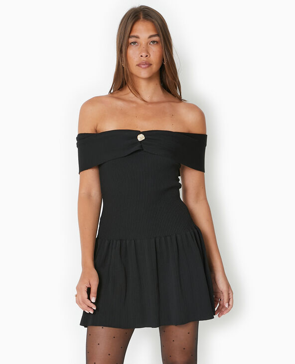 Robe courte patineuse en maille côtelée noir - Pimkie