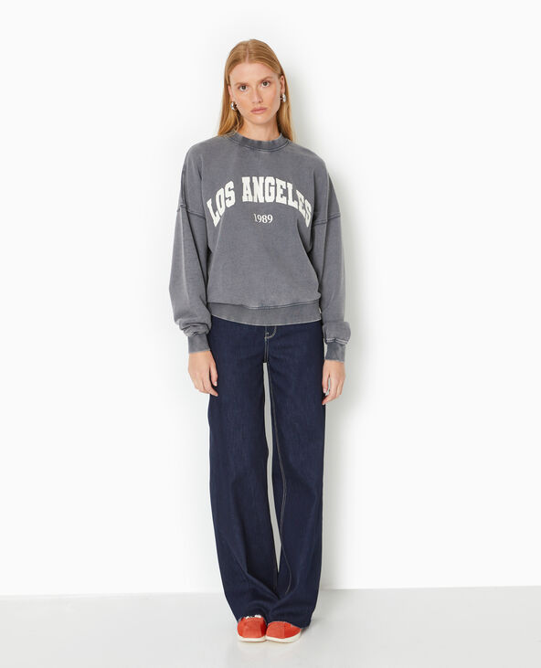 Sweat délavé acid wash avec print gris foncé - Pimkie