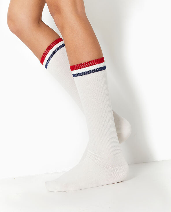 Paire de chaussettes hautes avec bandes couleur rouge - Pimkie