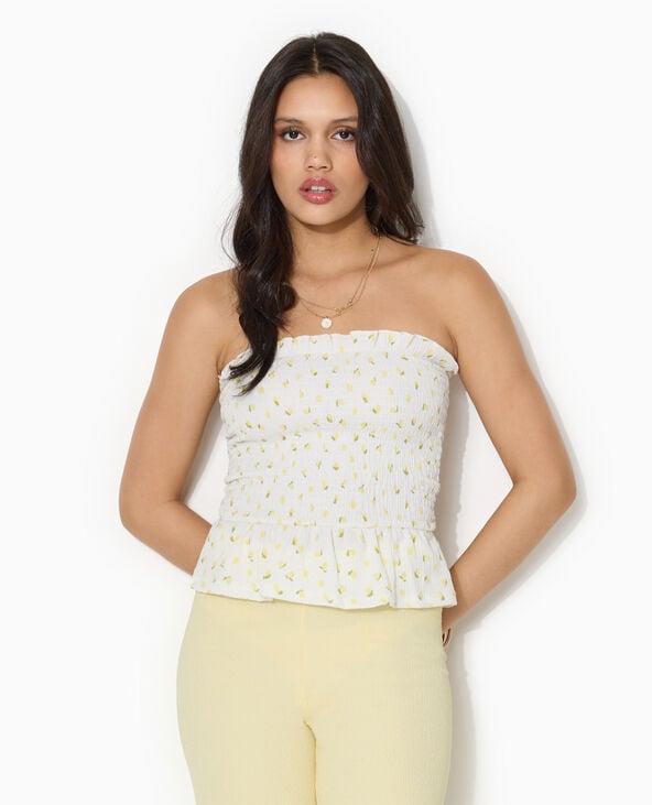 Top bandeau en smock motif citrons blanc - Pimkie