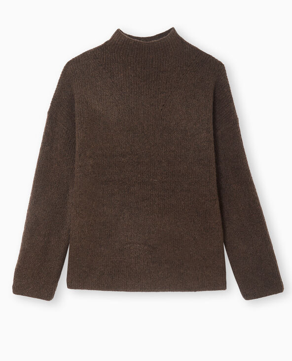 Pull col montant avec jeu de mailles marron - Pimkie