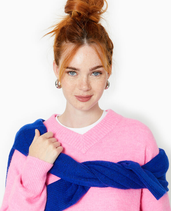 Pull col V en maille rose - Pimkie