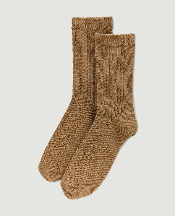 Paire de chaussettes en maille fantaisie ajourée camel - Pimkie