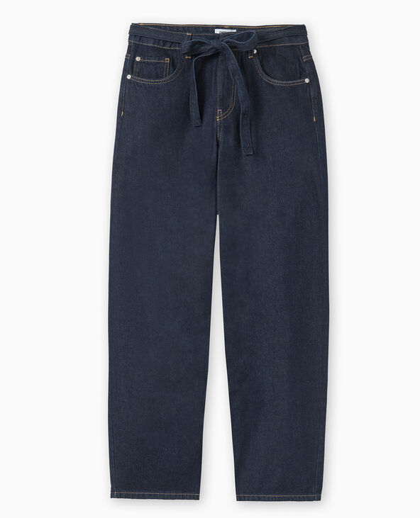 Jean wide taille haute avec ceinture à nouer bleu - Pimkie
