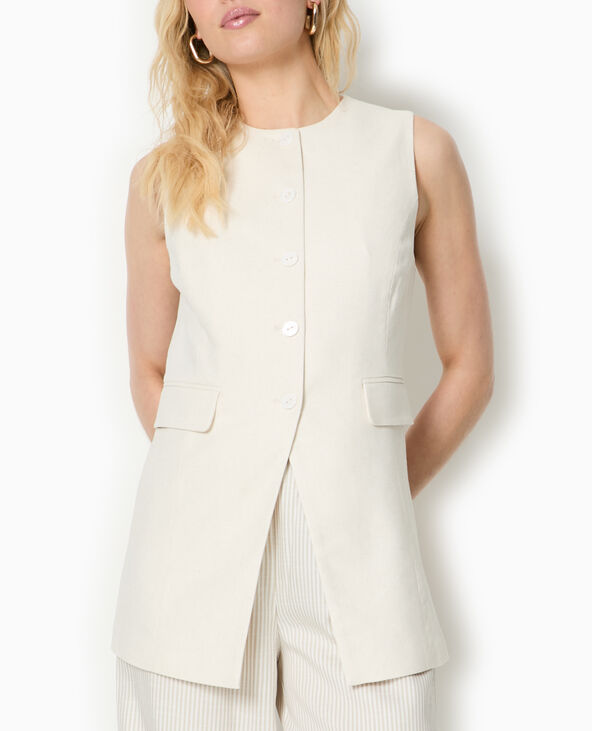 Veste longue sans manches avec lin blanc - Pimkie