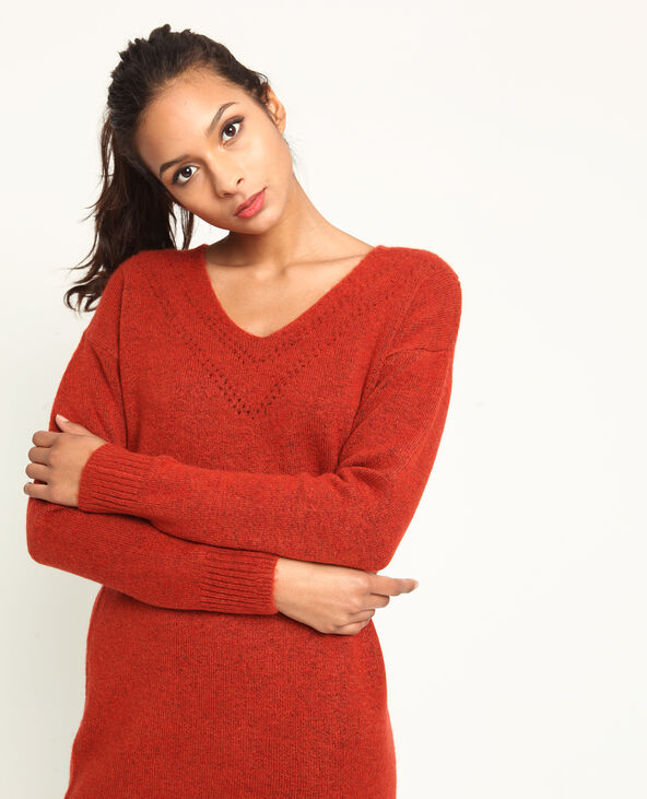 Robe pull à col V bordeaux - Pimkie