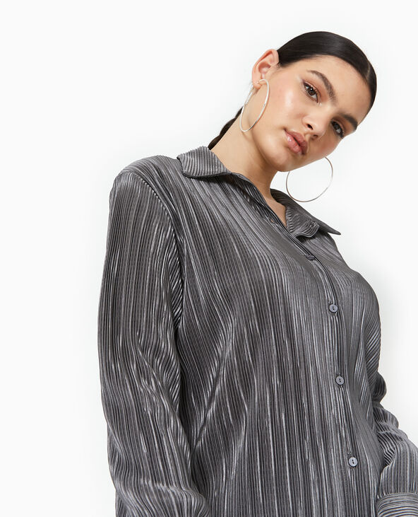 Chemise oversize en tissu plissé et satiné gris - Pimkie