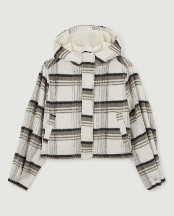 Blouson court à carreaux écru - Pimkie