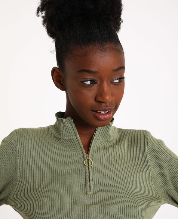 Pull zippé vert de gris - Pimkie