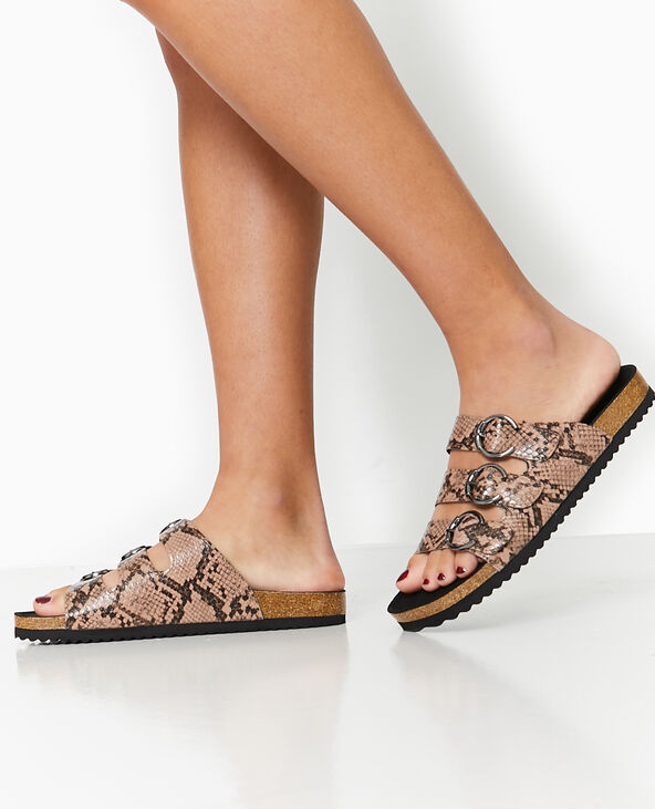 Mules plates avec 3 brides motif serpent Pimkie
