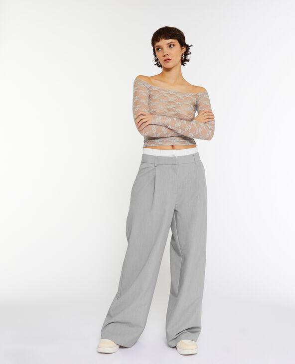 Pantalon large et droit avec caleçon apparent gris - Pimkie