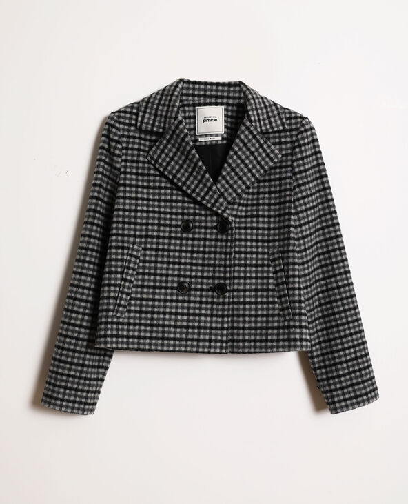 Manteau court à carreaux gris chiné - Pimkie