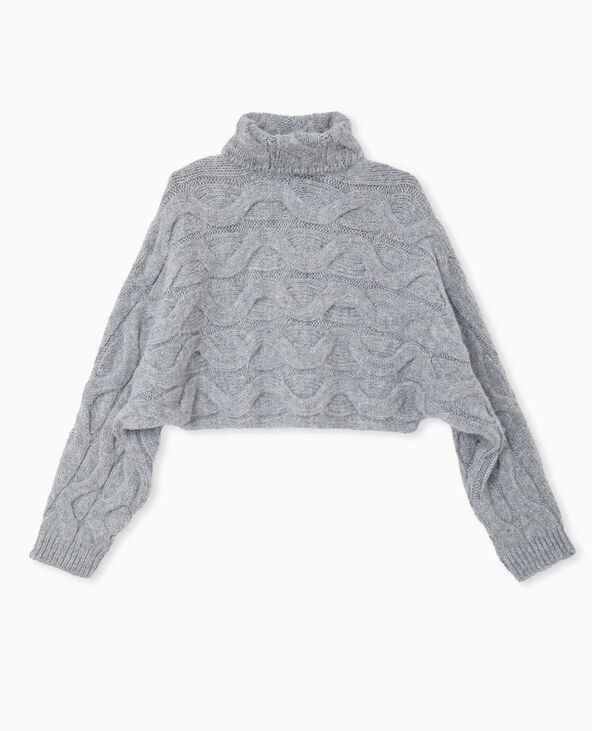 Pull cropped col roulé et manches chauve-souris gris chiné - Pimkie