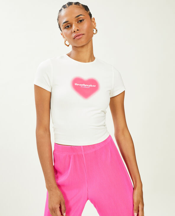 T-shirt court avec motif blanc - Pimkie