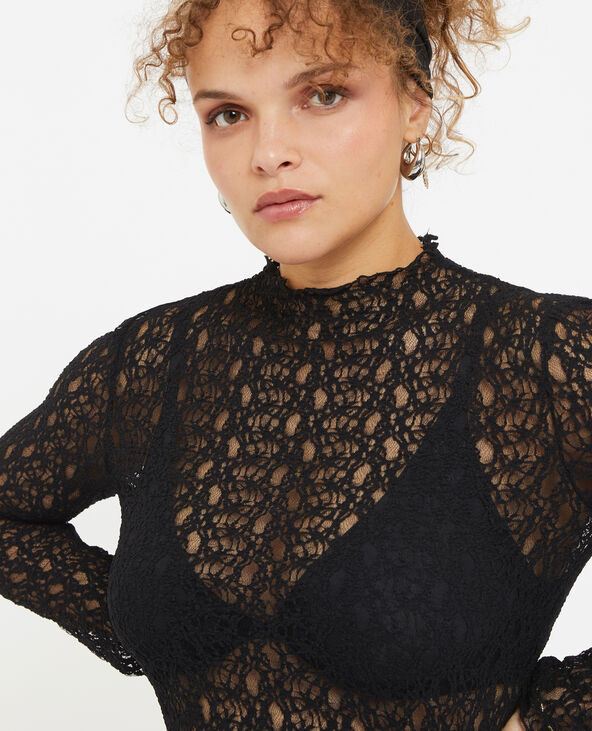 Top col montant en dentelle noir - Pimkie