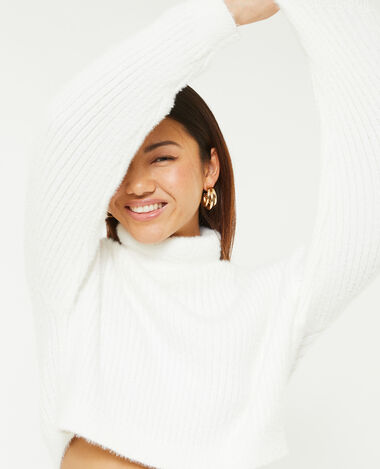 Pull court col roulé en maille fluffy  blanc - Pimkie