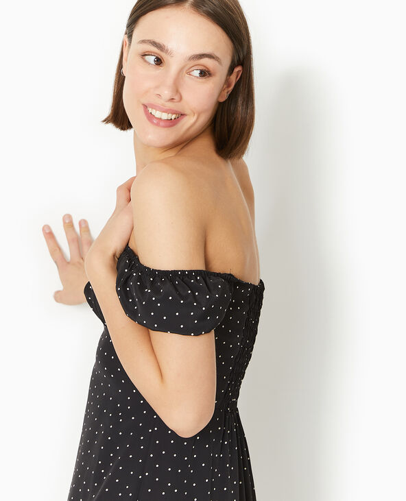 Robe longue forme empire motif pois noir - Pimkie