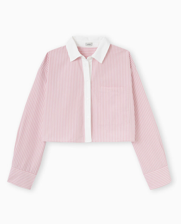 Chemise rayée cropped façon pyjama d'homme Rose poudré - Pimkie