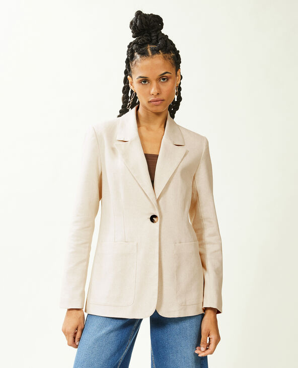 Veste blazer en toile avec lin écru - Pimkie