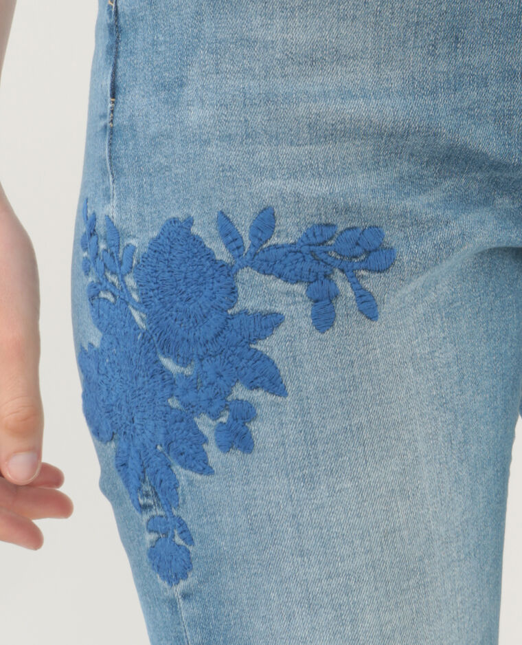 Jean skinny brodé bleu délavé - Pimkie