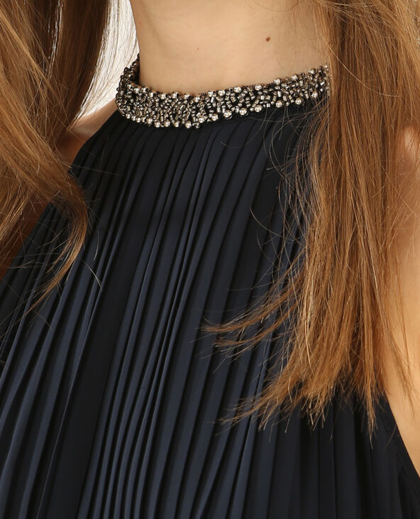 Robe plissée à bijoux bleu marine - Pimkie