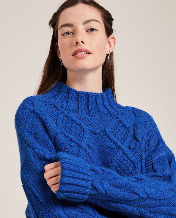 Pull maille fantaisie col montant bleu électrique - Pimkie