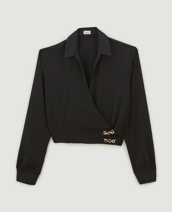 Blouse courte effet cache-cœur noir - Pimkie
