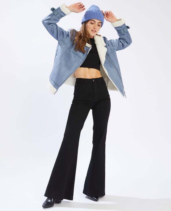 Veste bi-matière à col moumoute bleu marine - Pimkie