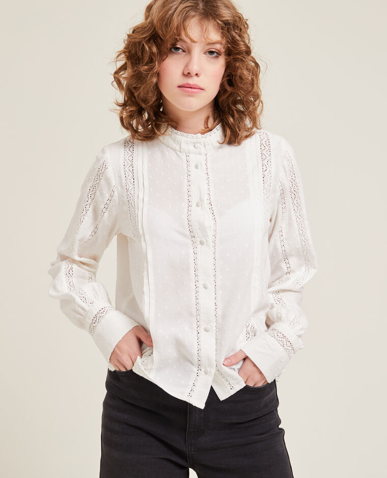 Blouse dentelle et plumetis blanc - Pimkie