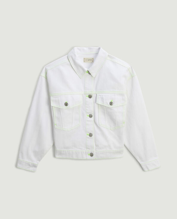 Veste en jean blanc coutures fluo blanc - Pimkie