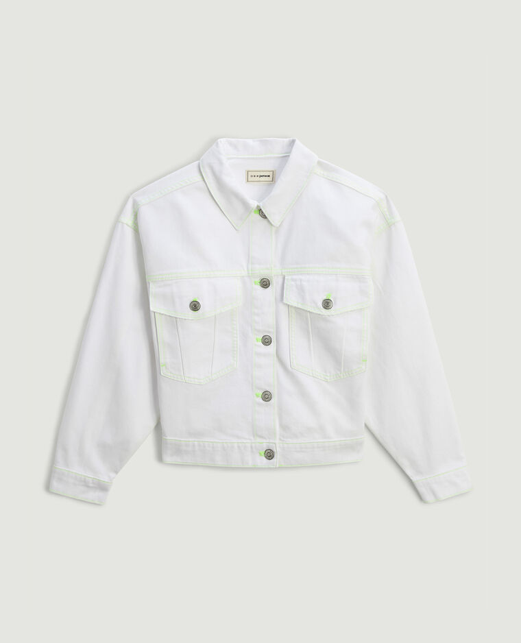 Veste en jean blanc coutures fluo blanc - Pimkie