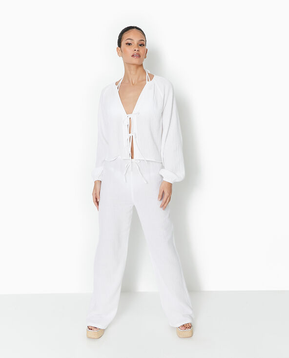 Blouse en gaze de coton avec lien à nouer blanc - Pimkie