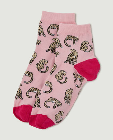 Paire de chaussettes avec léopards en allover rose - Pimkie
