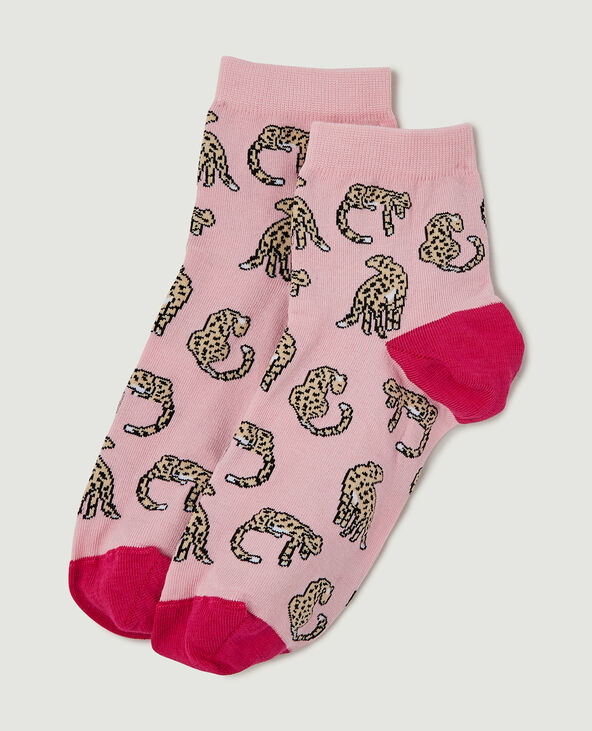 Paire de chaussettes avec léopards en allover rose - Pimkie