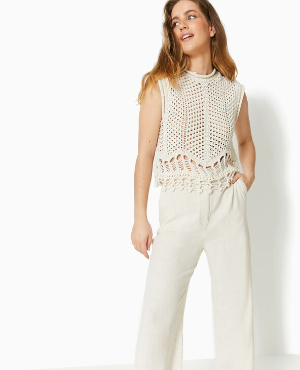 Pull sans manches en maille ajourée et fantaisie écru - Pimkie